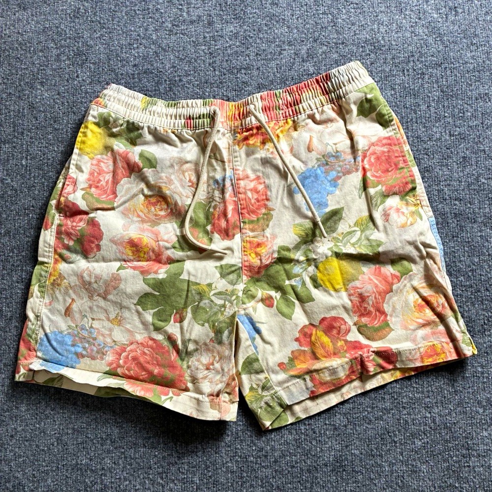 FOREVER 21 Men's Floral Chino Shorts L 6in Inseam Drawstring Pockets